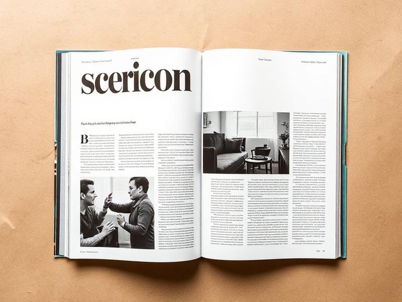 Open editorial magazine spread with bold typography — print and editorial design service