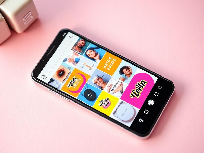 Smartphone showing a colorful Instagram grid of social media post designs — social media design service